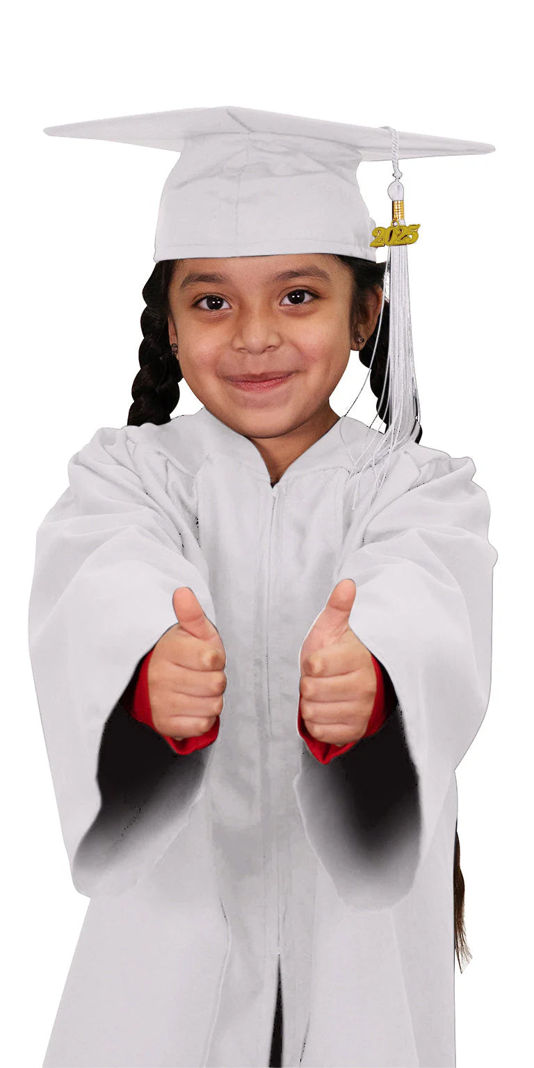 Child Matte White Graduation Cap & Gown - Preschool & Kindergarten