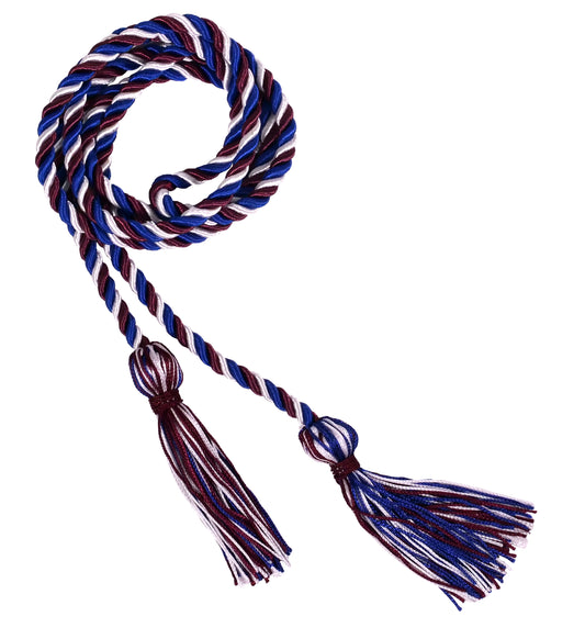 Maroon, White and Royal Blue Three Color Graduation Honor Cord