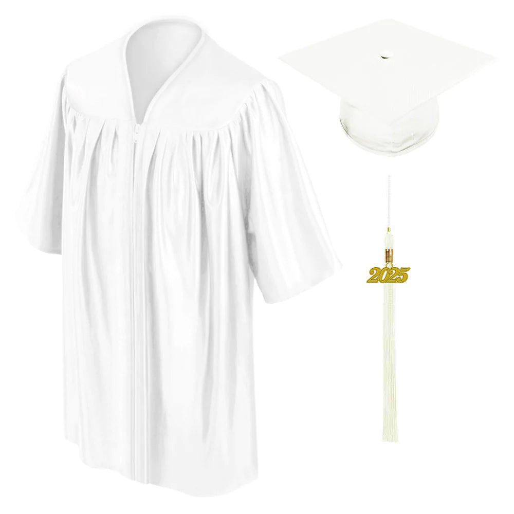 Child Shiny White Graduation Cap & Gown - Preschool & Kindergarten