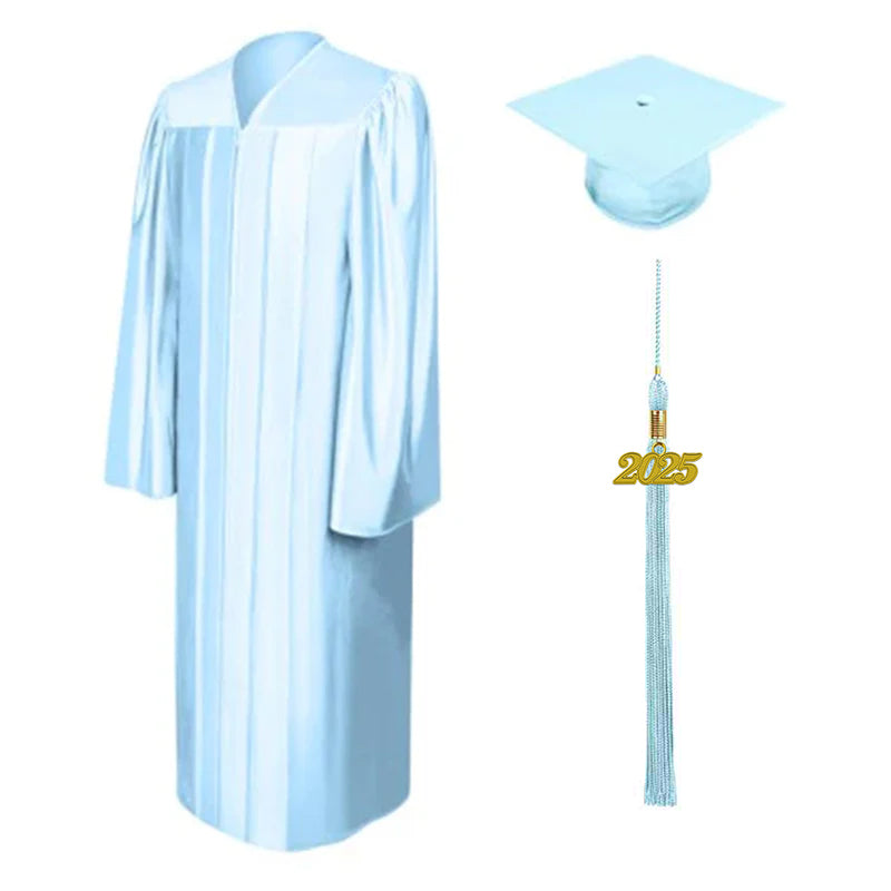 Shiny Light Blue High School Graduation Cap and Gown