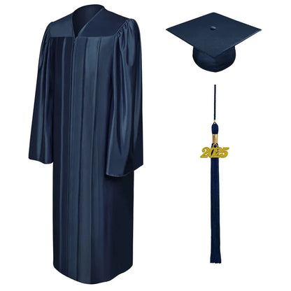 Shiny Navy Blue High School Graduation Cap and Gown